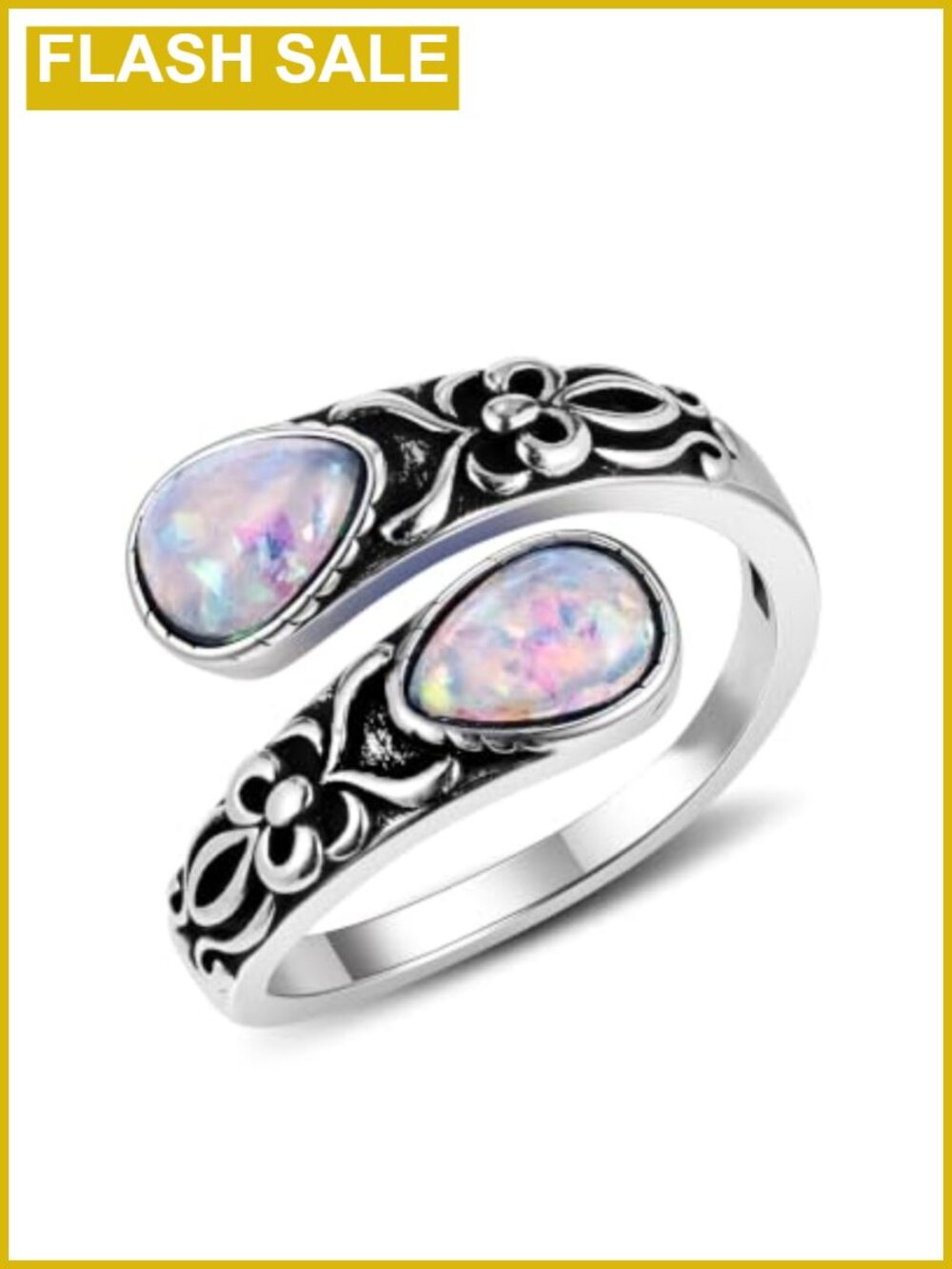 Vintage Adjustable Opal Birthstone Ring Alloy Spoon Style Women's